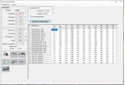 COOLSTAR: Calculation of evaporators